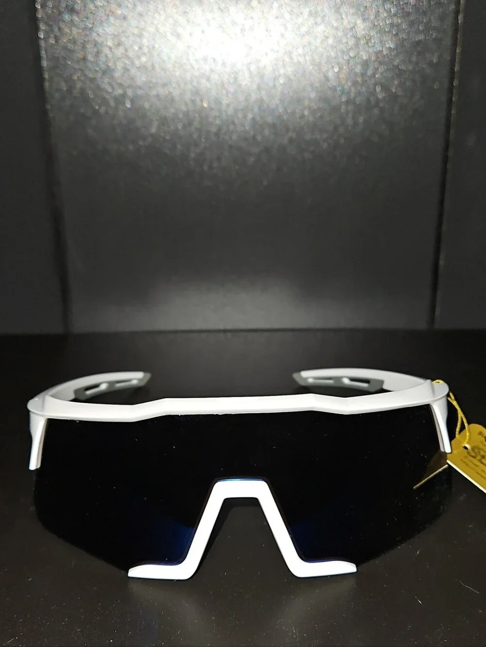 White Sport Shield Sunglasses with Black Lens